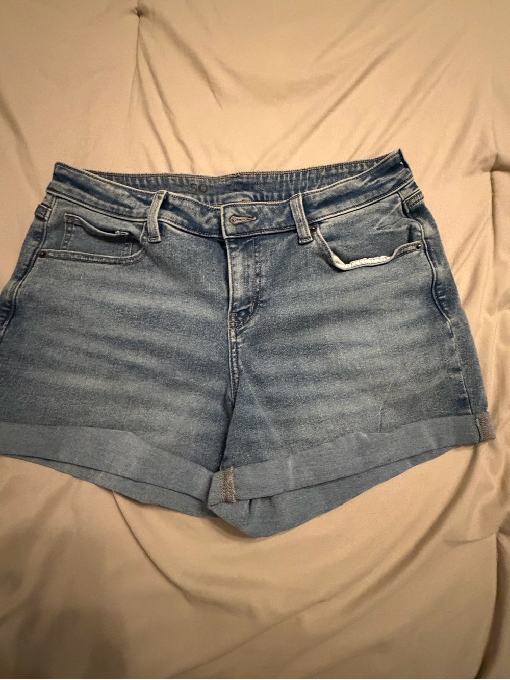 SO Light Blue Rolled Hem Denim Shorts